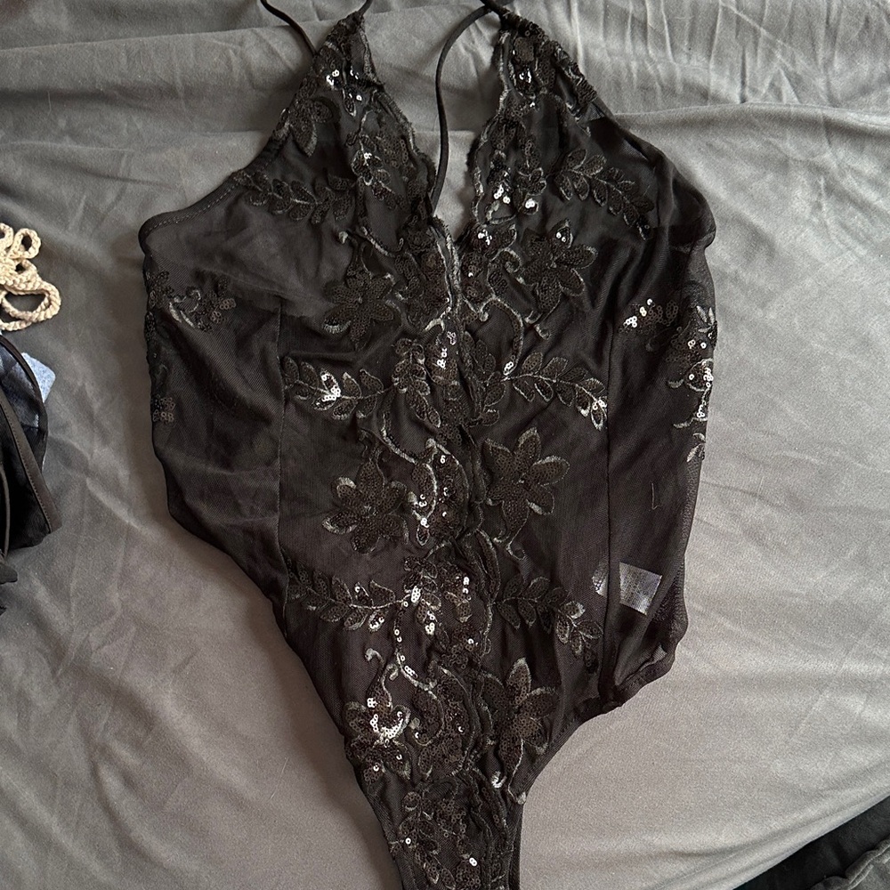 Fashion Nova Black Lace Bodysuit